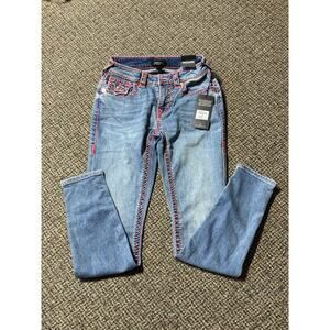 True Religion Jeans Jennie Curvy Mid-rise Super Skinny Womens Size 26 Blue NWT